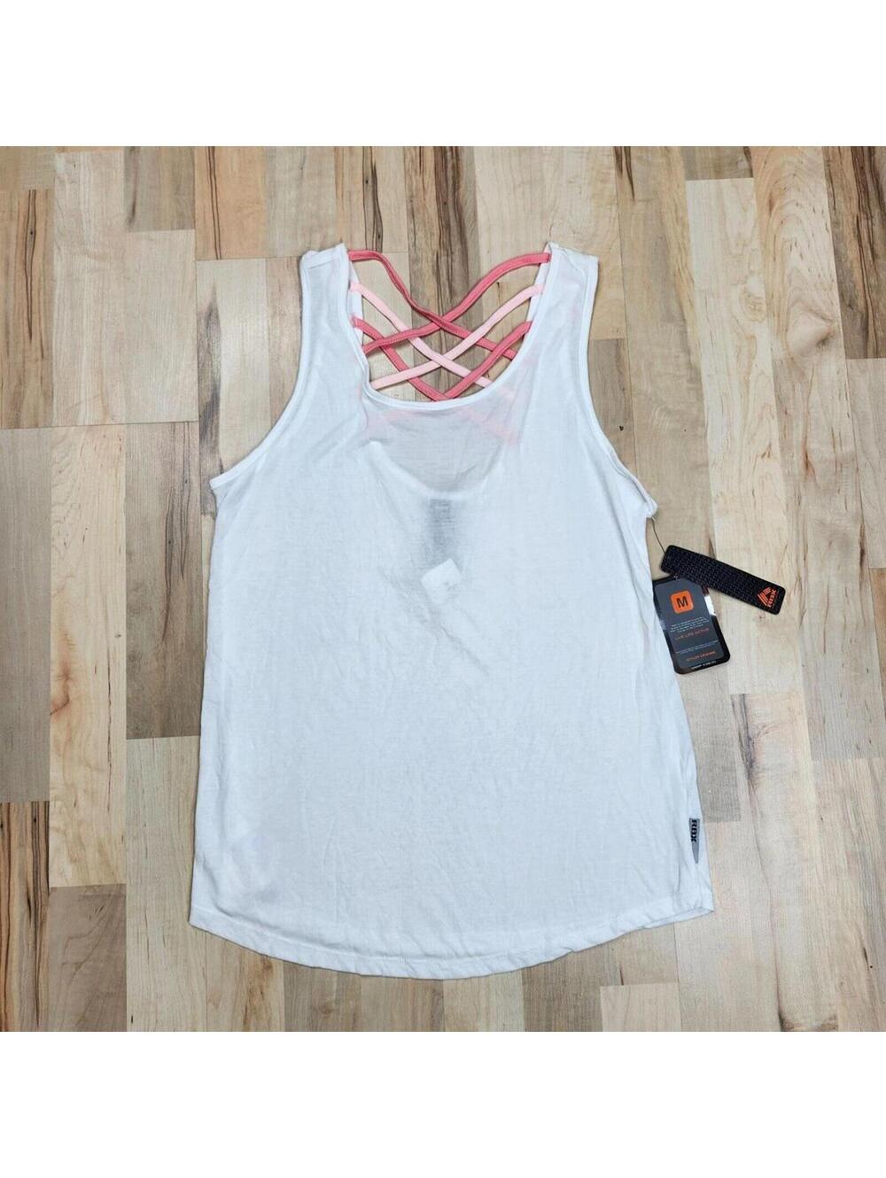 RBX Women's White Tank Top with Pink Crisscross Straps Medium NWT